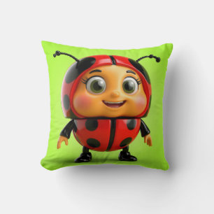 Cute Cartoon Ladybug Character Throw Pillow