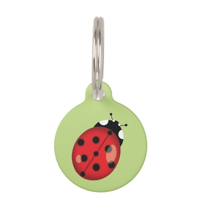 Cute Cartoon Ladybug On Green With Dog's Info Pet ID Tag (Front)