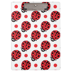 Cute Cartoon Ladybug, Red & White Polka Dots Clipboard