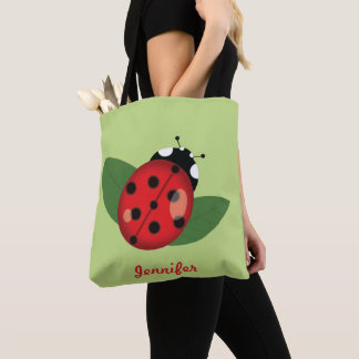 Cute Cartoon Ladybug With Personalizable Name Tote Bag