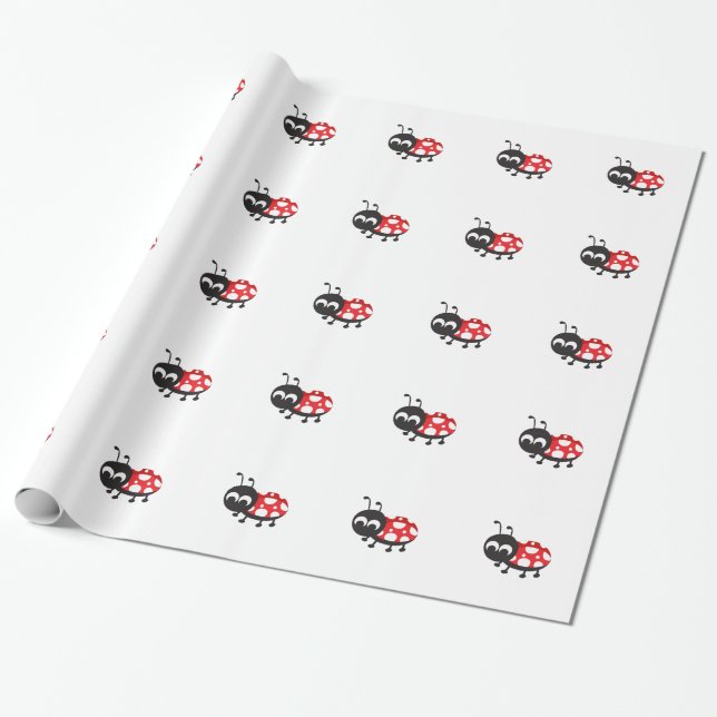 Cute Cartoon Ladybug Wrapping Paper (Unrolled)