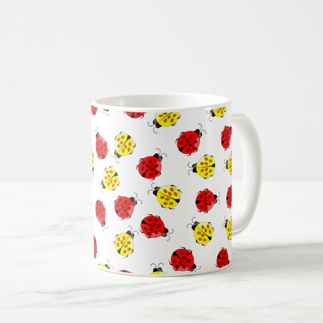 Cute Cartoon Ladybugs In Red And Yellow Coffee Mug (Front Right)