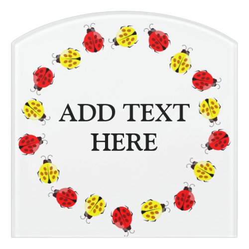 Cute Cartoon Ladybugs In Red And Yellow Door Sign