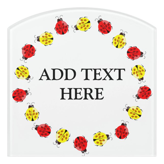Cute Cartoon Ladybugs In Red And Yellow Door Sign (Contour Front)
