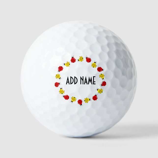 Cute Cartoon Ladybugs In Red And Yellow Golf Balls (Front)