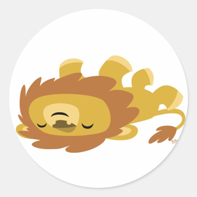 Cute Cartoon Lazy Lion round sticker (Front)