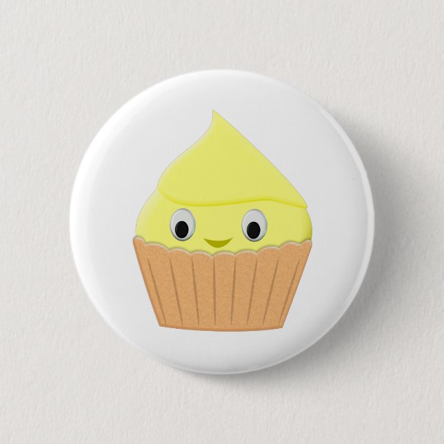 Cute Cartoon Lemon Cupcake Button (Front)