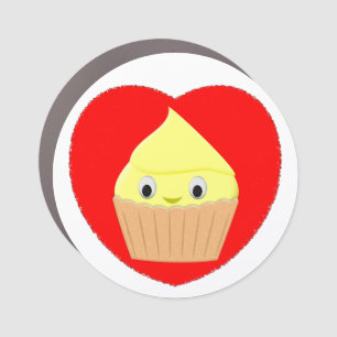 Cute Cartoon Lemon Cupcake In Red Heart Car Magnet