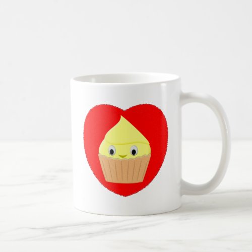 Cute Cartoon Lemon Cupcake In Red Heart Coffee Mug