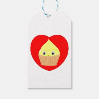 Cute Cartoon Lemon Cupcake In Red Heart  Gift Tags