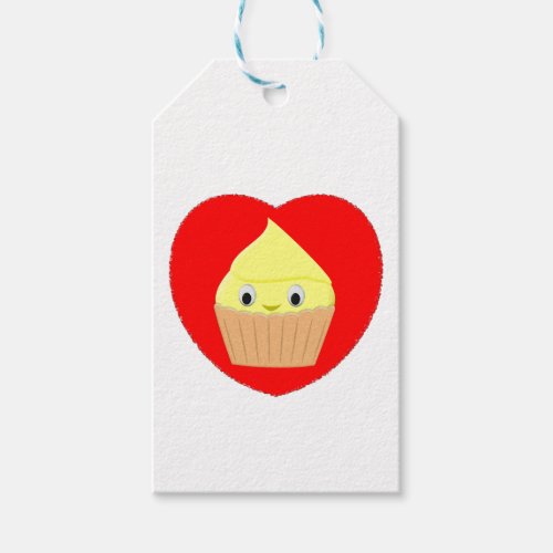 Cute Cartoon Lemon Cupcake In Red Heart  Gift Tags