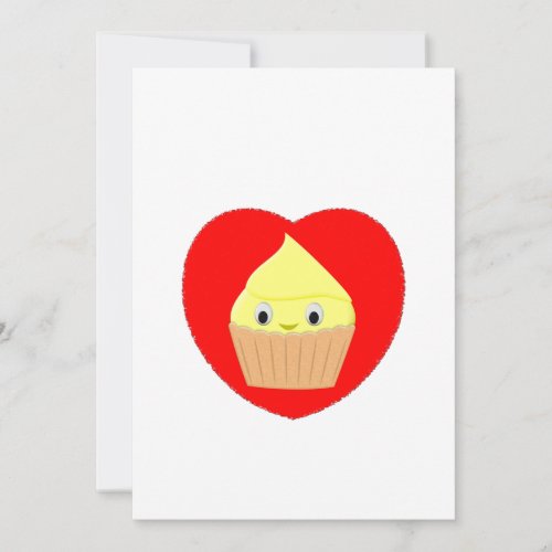 Cute Cartoon Lemon Cupcake In Red Heart Invitation