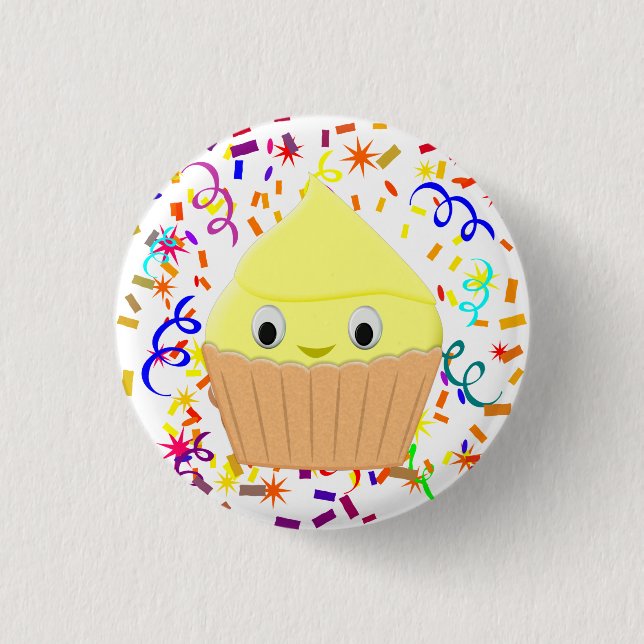 Cute Cartoon Lemon Cupcake With Confetti Button (Front)