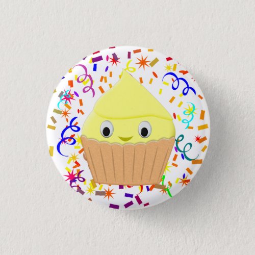 Cute Cartoon Lemon Cupcake With Confetti Button