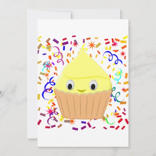 Cute Cartoon Lemon Cupcake With Confetti  Invitati Invitation