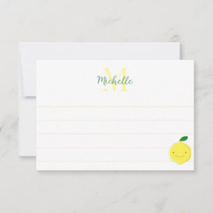Cute Cartoon Lemon Custom Lined Monogram Note Card