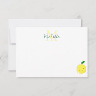 Cute Cartoon Lemon Custom Monogram Note Card
