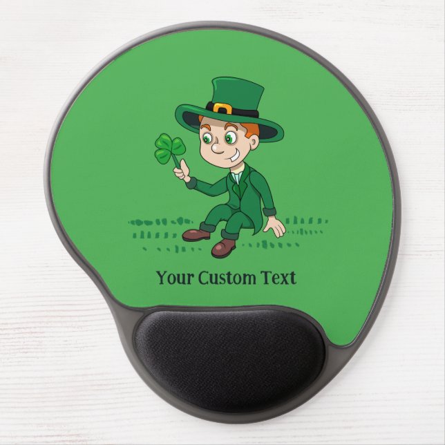 Cute cartoon leprechaun with shamrock and rainbow gel mouse pad (Front)