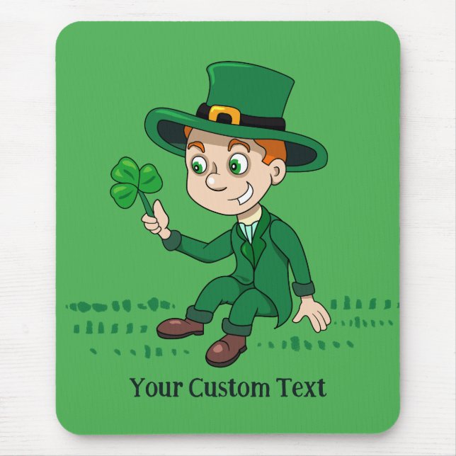 Cute cartoon leprechaun with shamrock and rainbow mouse pad (Front)