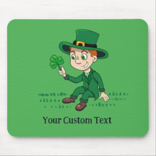 Cute cartoon leprechaun with shamrock and rainbow mouse pad