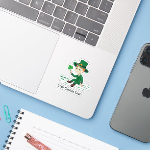 Cute cartoon leprechaun with shamrock and rainbow sticker