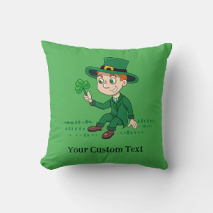 Cute cartoon leprechaun with shamrock and rainbow throw pillow