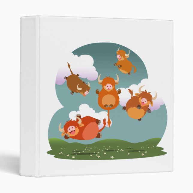 Cute Cartoon Levitating Highland Cows Binder (Front/Spine)