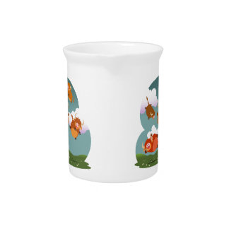 Cute Cartoon Levitating Highland Cows Pitcher