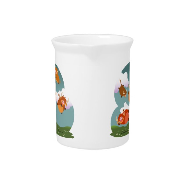 Cute Cartoon Levitating Highland Cows Pitcher (Front)