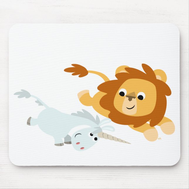 Cute Cartoon Lion and Unicorn mousepad (Front)