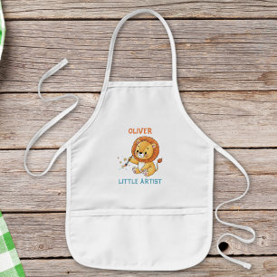 Cute Cartoon Lion Cub Artist with Paintbrush Kids' Apron
