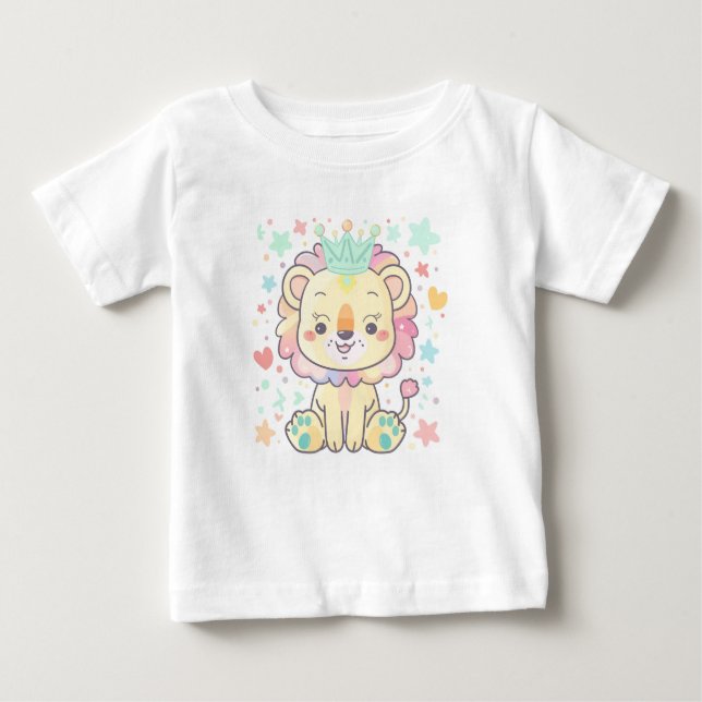 Cute Cartoon Lion Cub with Crown Baby T-Shirt (Front)