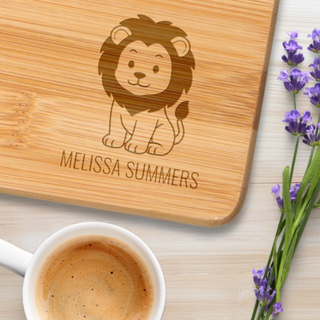 Cute Cartoon Lion Custom Name Engraved Cutting Board (Creator Uploaded)