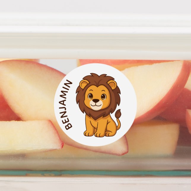 Cute Cartoon Lion Custom Name Kids' Labels (Affixed)