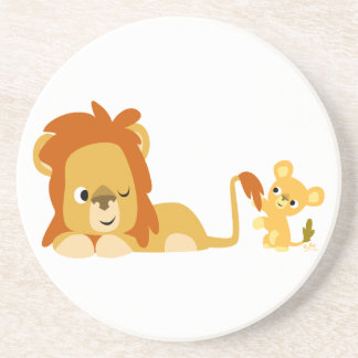 Cute Cartoon Lion Dad and Cub Coaster