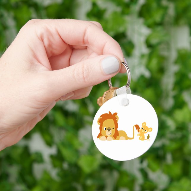 Cute Cartoon Lion Dad and Cub Keychain (Hand)