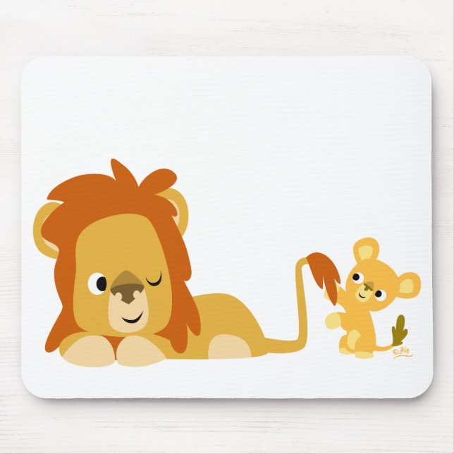Cute Cartoon Lion Dad and Cub Mousepad (Front)