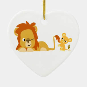 Cute Cartoon Lion Dad and Cub Ornament