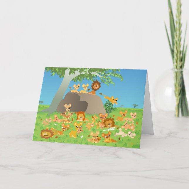 Cute Cartoon Lion  Family greeting card (Front)