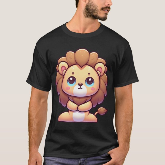Cute Cartoon Lion in Yoga Pose family T-Shirt (Front)