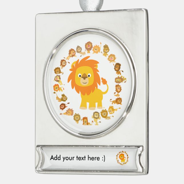Cute Cartoon Lion Mandala Banner Ornament (Left)