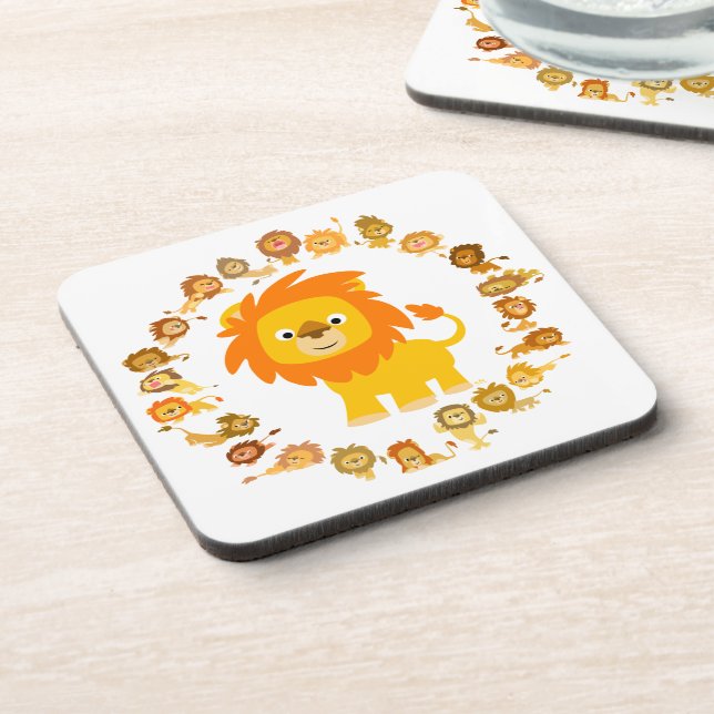 Cute Cartoon Lion Mandala Coasters Set (Left Side)