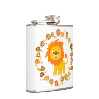 Cute Cartoon Lion Mandala Hip Flask