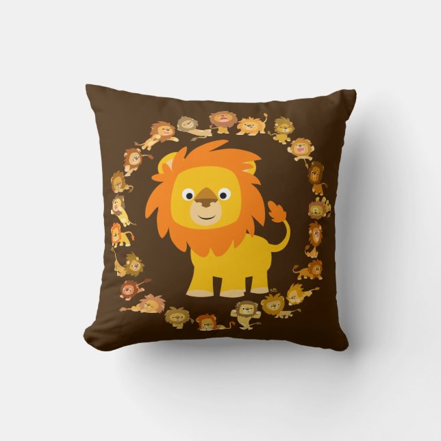 Cute Cartoon Lion Mandala Pillow (Front)