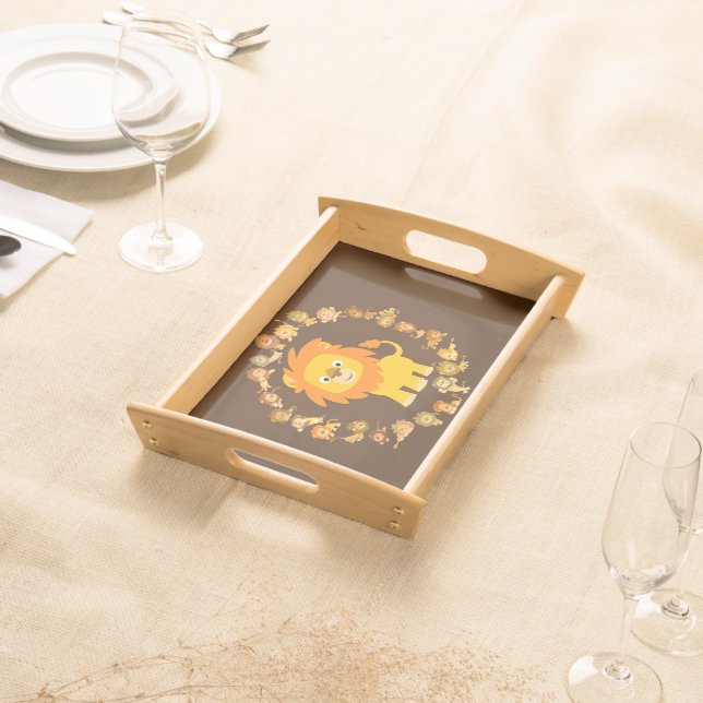 Cute Cartoon Lion Mandala Serving Tray (Front)