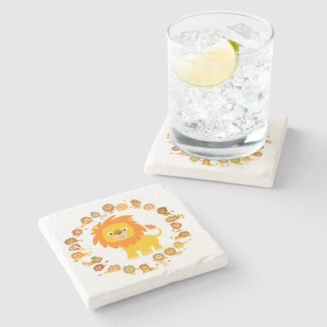 Cute Cartoon Lion Mandala Stone Coaster (Side)
