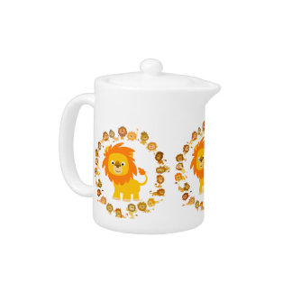 Cute Cartoon Lion Mandala Teapot