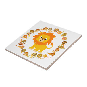 Cute Cartoon Lion Mandala Tile