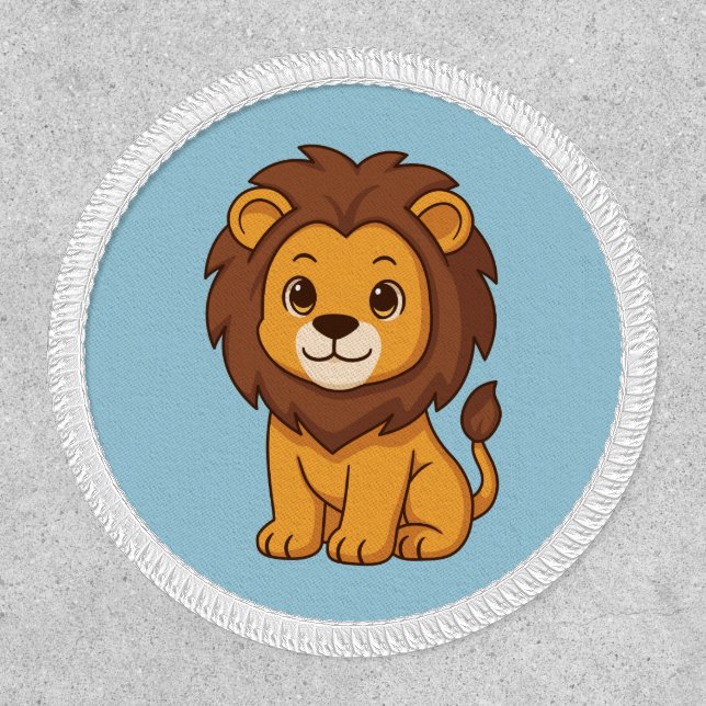 Cute Cartoon Lion on Blue Patch (Front)