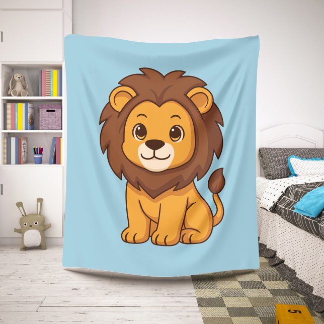 Cute Cartoon Lion on Blue Sherpa Blanket (Creator Uploaded)